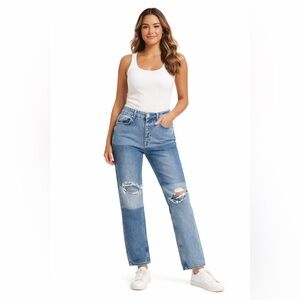 Free People High Rise Distressed Patchwork Jeans Size 28